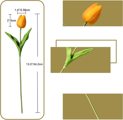 Artificial White Tulips 20 Pcs – 13.5 Inch PU Faux Flowers with Bendable Stems for Home Décor, Wedding Centerpieces, DIY Floral Arrangements, New Year and Valentine's Day
