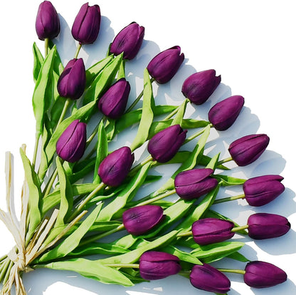 Artificial White Tulips 20 Pcs – 13.5 Inch PU Faux Flowers with Bendable Stems for Home Décor, Wedding Centerpieces, DIY Floral Arrangements, New Year and Valentine's Day
