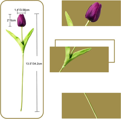 Artificial White Tulips 20 Pcs – 13.5 Inch PU Faux Flowers with Bendable Stems for Home Décor, Wedding Centerpieces, DIY Floral Arrangements, New Year and Valentine's Day