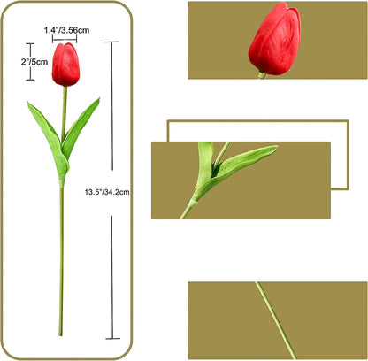 Artificial White Tulips 20 Pcs – 13.5 Inch PU Faux Flowers with Bendable Stems for Home Décor, Wedding Centerpieces, DIY Floral Arrangements, New Year and Valentine's Day