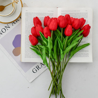 Artificial White Tulips 20 Pcs – 13.5 Inch PU Faux Flowers with Bendable Stems for Home Décor, Wedding Centerpieces, DIY Floral Arrangements, New Year and Valentine's Day