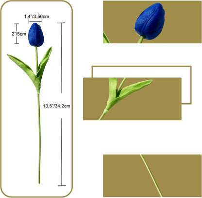 Artificial White Tulips 20 Pcs – 13.5 Inch PU Faux Flowers with Bendable Stems for Home Décor, Wedding Centerpieces, DIY Floral Arrangements, New Year and Valentine's Day