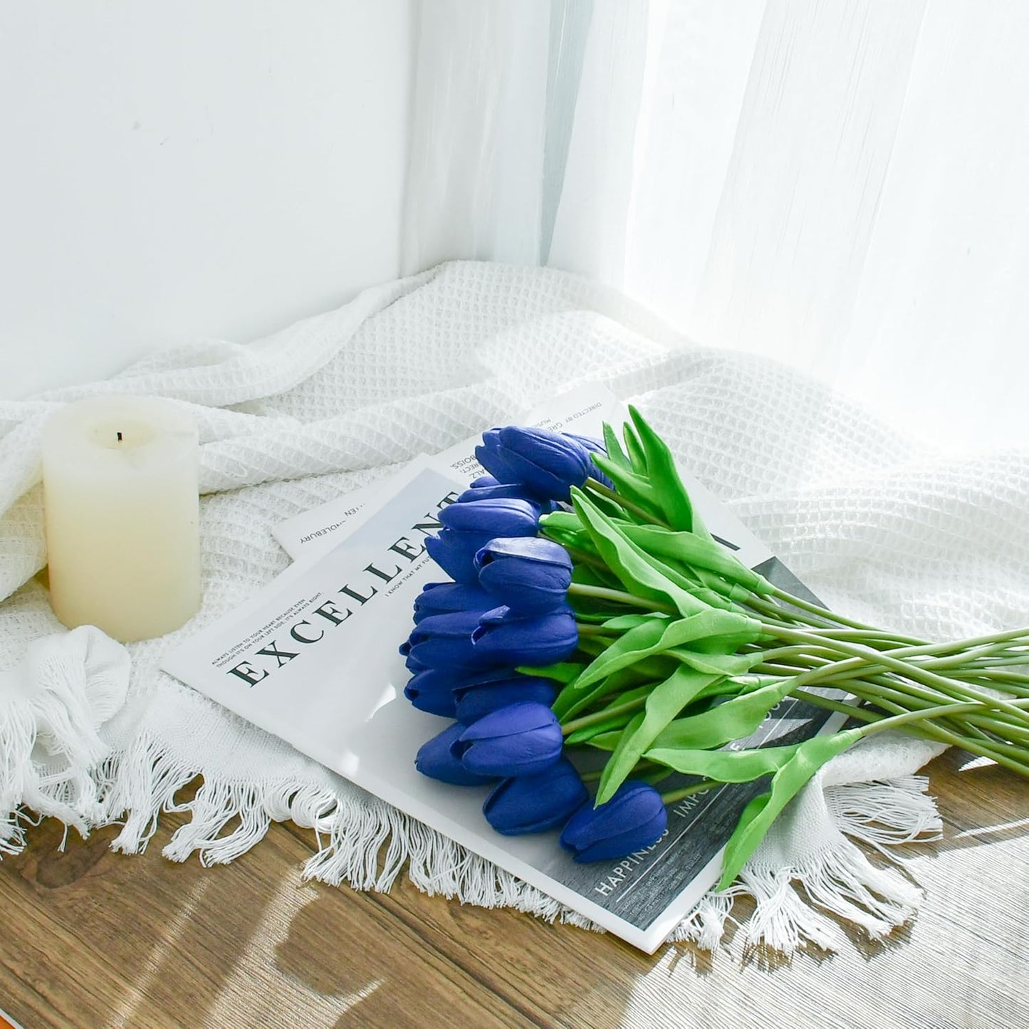 Artificial White Tulips 20 Pcs – 13.5 Inch PU Faux Flowers with Bendable Stems for Home Décor, Wedding Centerpieces, DIY Floral Arrangements, New Year and Valentine's Day