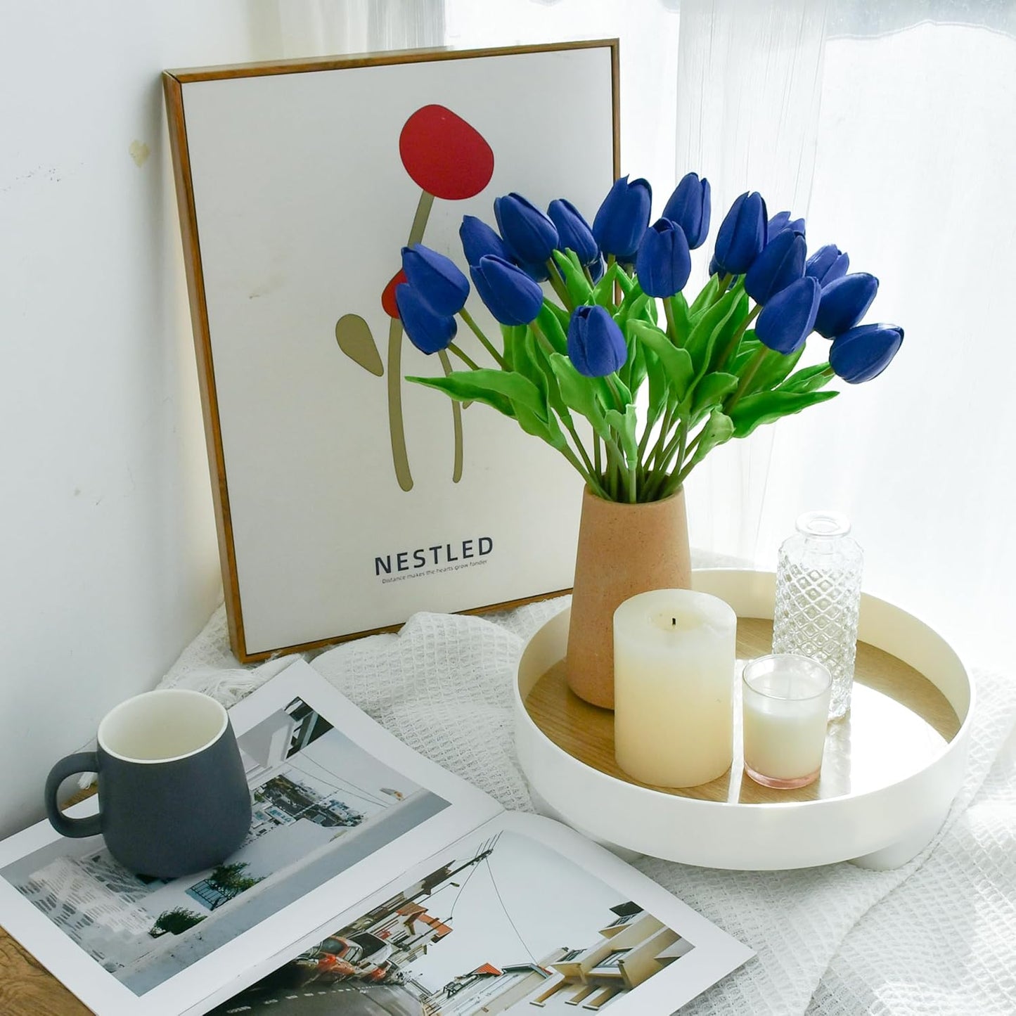Artificial White Tulips 20 Pcs – 13.5 Inch PU Faux Flowers with Bendable Stems for Home Décor, Wedding Centerpieces, DIY Floral Arrangements, New Year and Valentine's Day