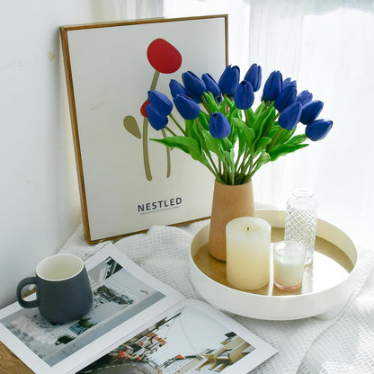 Artificial White Tulips 20 Pcs – 13.5 Inch PU Faux Flowers with Bendable Stems for Home Décor, Wedding Centerpieces, DIY Floral Arrangements, New Year and Valentine's Day