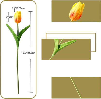 Artificial White Tulips 20 Pcs – 13.5 Inch PU Faux Flowers with Bendable Stems for Home Décor, Wedding Centerpieces, DIY Floral Arrangements, New Year and Valentine's Day