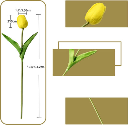 Artificial White Tulips 20 Pcs – 13.5 Inch PU Faux Flowers with Bendable Stems for Home Décor, Wedding Centerpieces, DIY Floral Arrangements, New Year and Valentine's Day