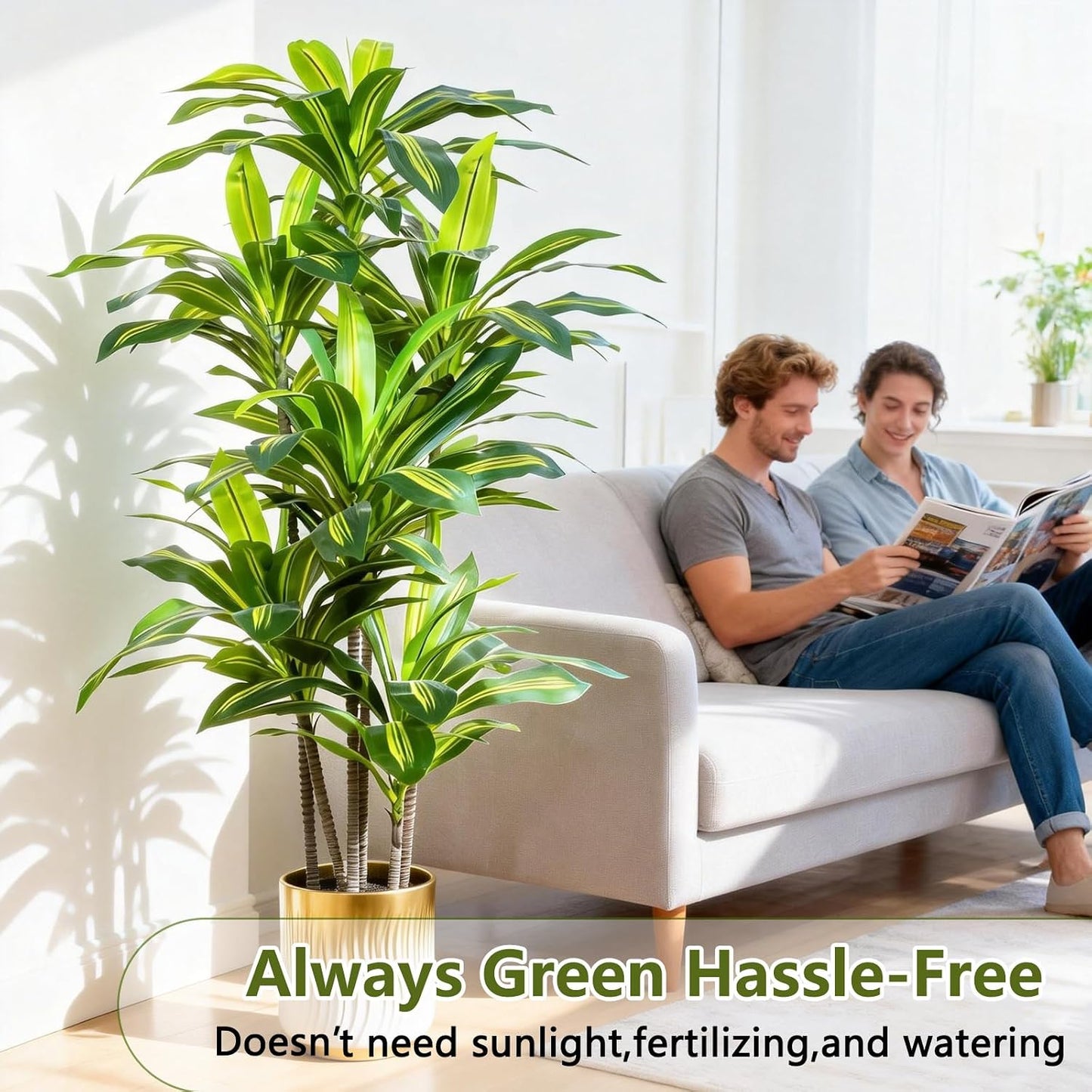 7FT Artificial Dracaena Tree, Fake Tree Indoor with Black Tall Planter,Tall Artificial Plants Indoor,Artificial Silk Tree for Home Office Decor (Black)