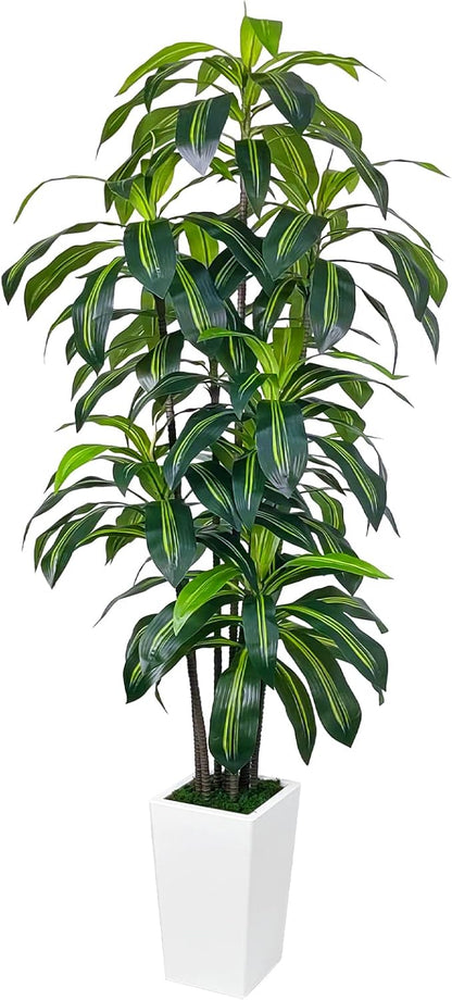 7FT Artificial Dracaena Tree, Fake Tree Indoor with Black Tall Planter,Tall Artificial Plants Indoor,Artificial Silk Tree for Home Office Decor (Black)