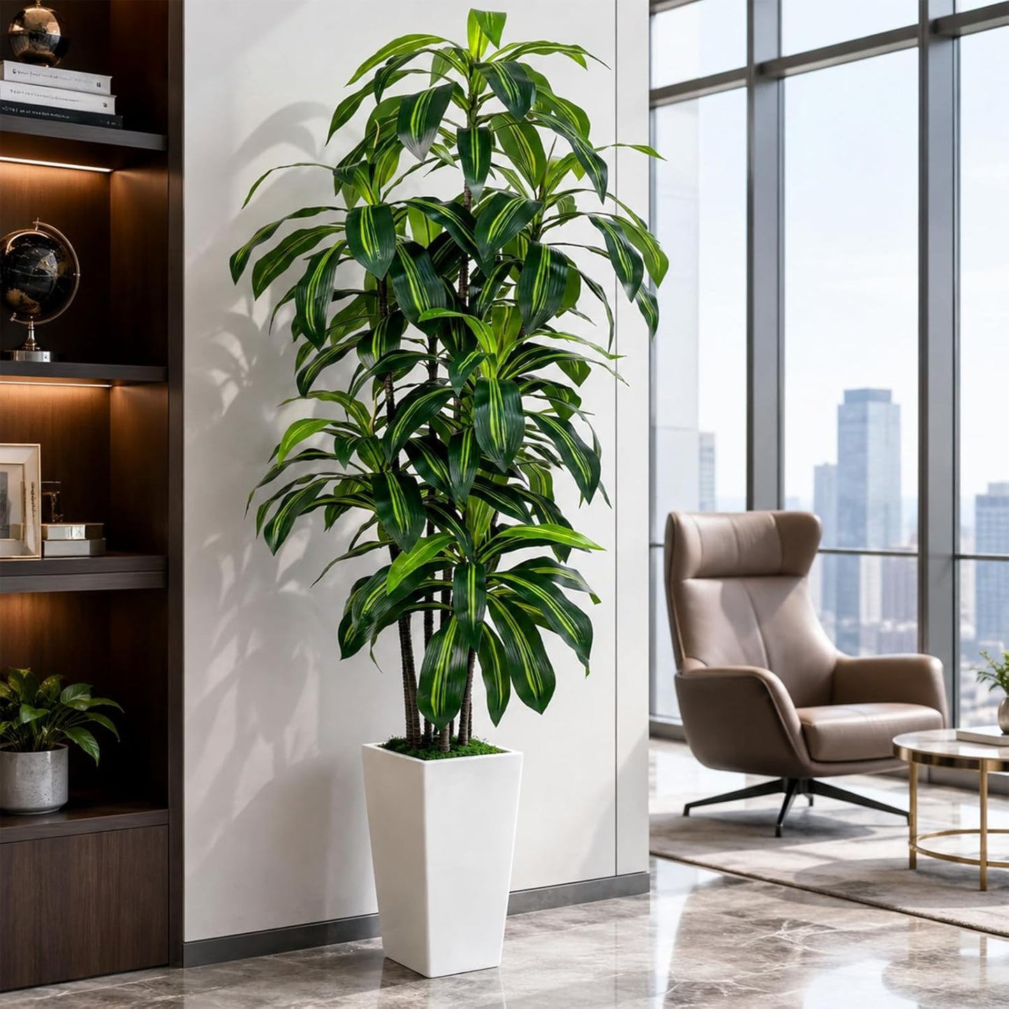 7FT Artificial Dracaena Tree, Fake Tree Indoor with Black Tall Planter,Tall Artificial Plants Indoor,Artificial Silk Tree for Home Office Decor (Black)