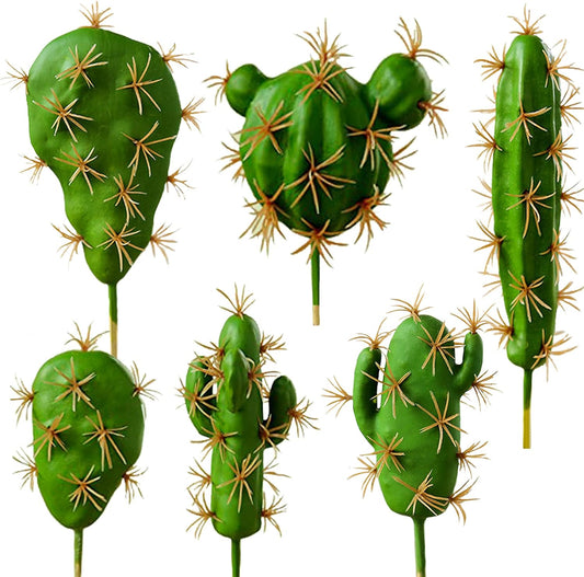 6 Pcs Artificial Cactus Faux Cactus Plant Flower Arrangement Green Plant Material for Home Office Decoration