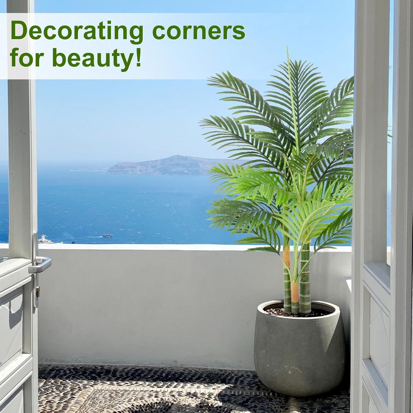 6ft Tall Triple Golden Cane Palm Artificial Tree 72inch Large Tropical Palm Tree UV Resistant Fake Plant in Pot for Indoor Outdoor Big House Living Room Outside Patio Office Home Decor 2Pack