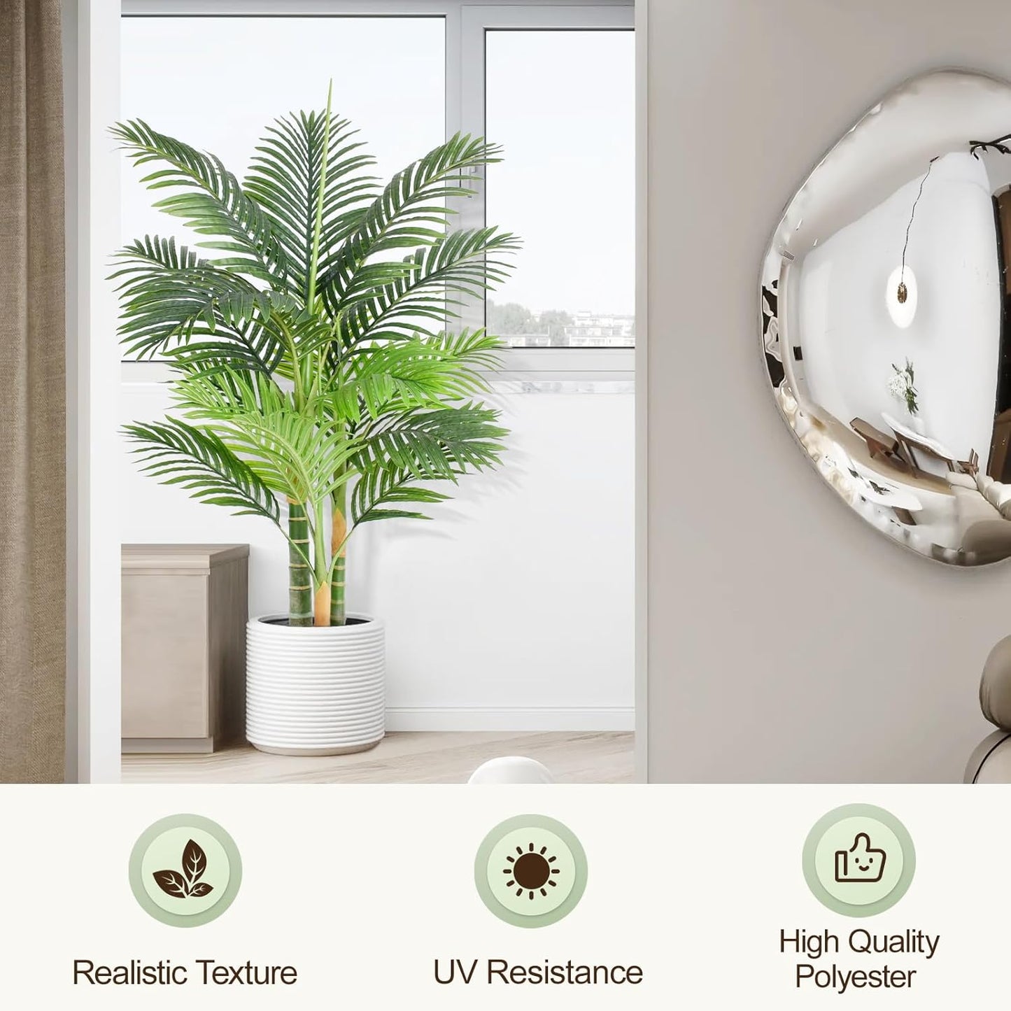 6ft Tall Triple Golden Cane Palm Artificial Tree 72inch Large Tropical Palm Tree UV Resistant Fake Plant in Pot for Indoor Outdoor Big House Living Room Outside Patio Office Home Decor 2Pack