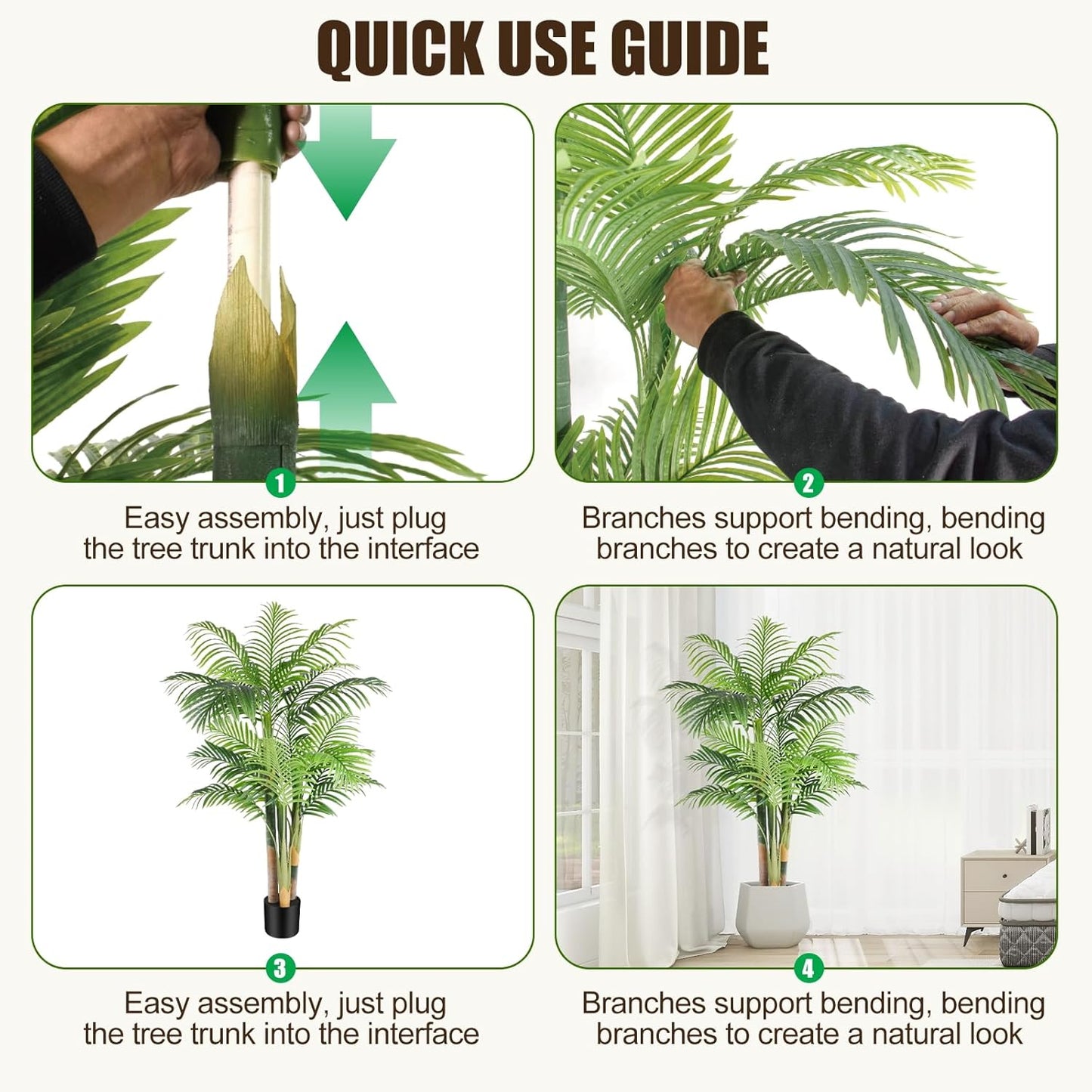 6ft Tall Triple Golden Cane Palm Artificial Tree 72inch Large Tropical Palm Tree UV Resistant Fake Plant in Pot for Indoor Outdoor Big House Living Room Outside Patio Office Home Decor 2Pack