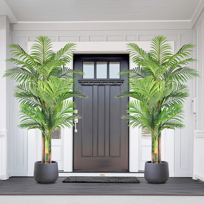 6ft Tall Triple Golden Cane Palm Artificial Tree 72inch Large Tropical Palm Tree UV Resistant Fake Plant in Pot for Indoor Outdoor Big House Living Room Outside Patio Office Home Decor 2Pack