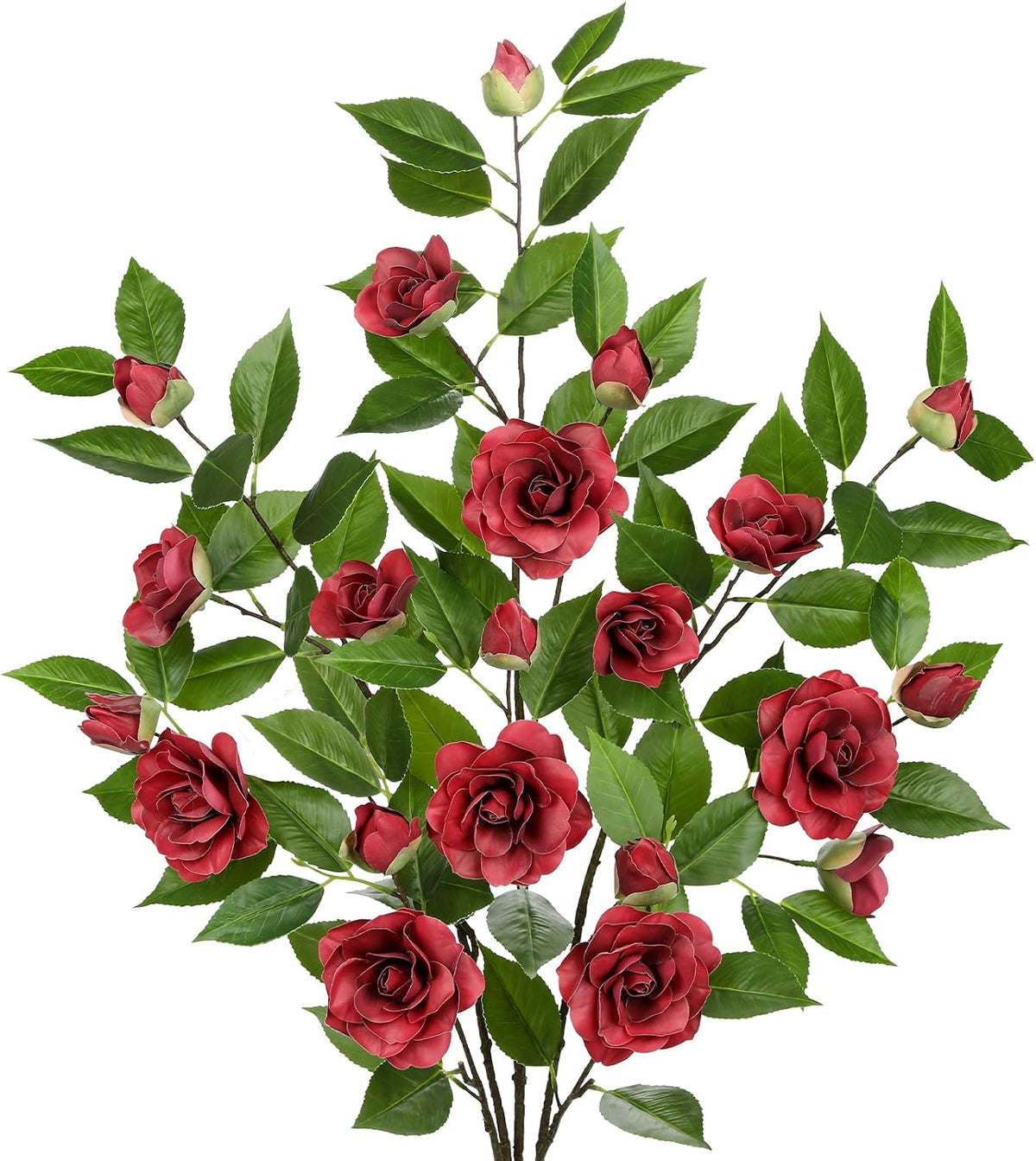 35.4" Red Artificial Flowers Stems Real Touch Fake Camellia Fade Resistant, 3Pcs Realistic Faux Camellia Silk Flowers for Floral Arrangements, Table Centerpieces, Wedding, Living Room, Entryway Decor