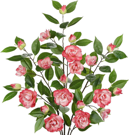 35.4" Red Artificial Flowers Stems Real Touch Fake Camellia Fade Resistant, 3Pcs Realistic Faux Camellia Silk Flowers for Floral Arrangements, Table Centerpieces, Wedding, Living Room, Entryway Decor