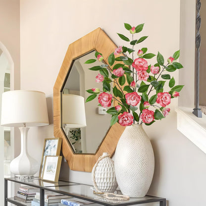 35.4" Red Artificial Flowers Stems Real Touch Fake Camellia Fade Resistant, 3Pcs Realistic Faux Camellia Silk Flowers for Floral Arrangements, Table Centerpieces, Wedding, Living Room, Entryway Decor