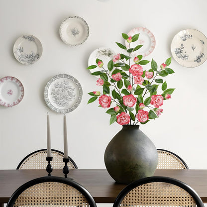 35.4" Red Artificial Flowers Stems Real Touch Fake Camellia Fade Resistant, 3Pcs Realistic Faux Camellia Silk Flowers for Floral Arrangements, Table Centerpieces, Wedding, Living Room, Entryway Decor