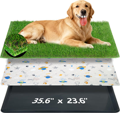 Reusable Dog Loo System with Artificial Grass Turf&Pee Pads&Tray, for Puppy Potty Training is Portable&Easy to Clean,35x23in Large Dog Litter Box Toilet for Indoor/Outdoor use（Extra Large）