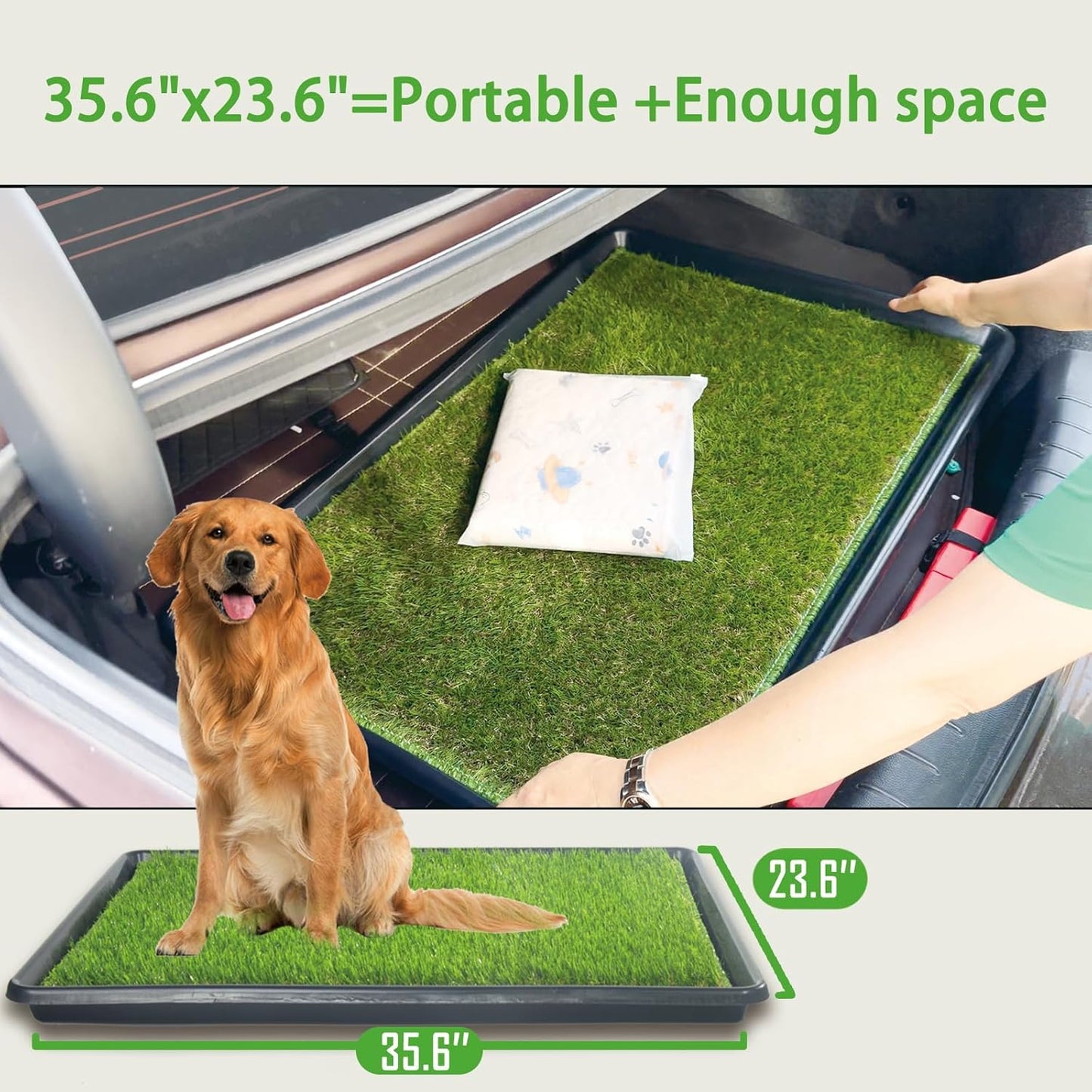 Reusable Dog Loo System with Artificial Grass Turf&Pee Pads&Tray, for Puppy Potty Training is Portable&Easy to Clean,35x23in Large Dog Litter Box Toilet for Indoor/Outdoor use（Extra Large）