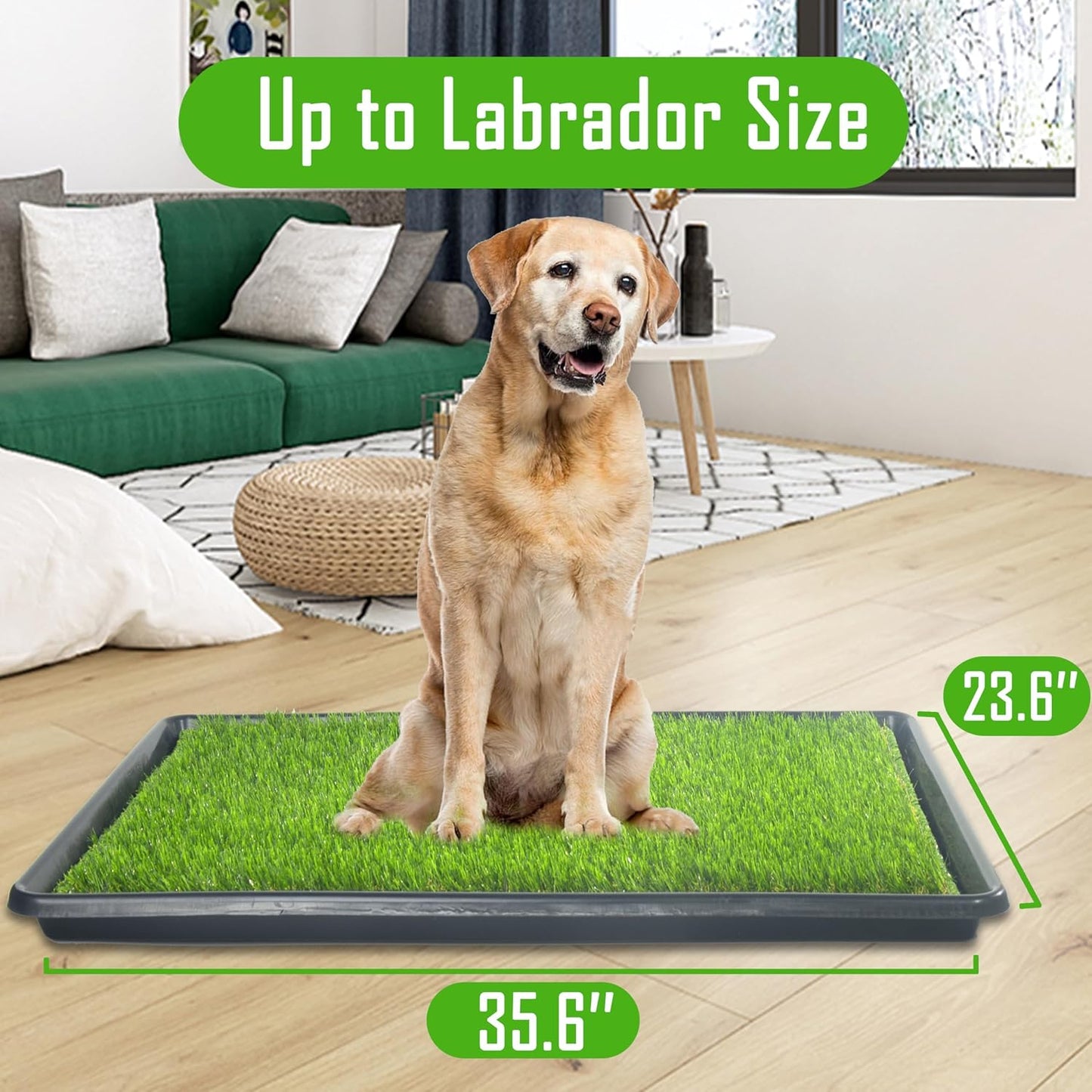 Reusable Dog Loo System with Artificial Grass Turf&Pee Pads&Tray, for Puppy Potty Training is Portable&Easy to Clean,35x23in Large Dog Litter Box Toilet for Indoor/Outdoor use（Extra Large）