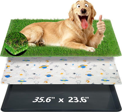 Reusable Dog Loo System with Artificial Grass Turf&Pee Pads&Tray, for Puppy Potty Training is Portable&Easy to Clean,35x23in Large Dog Litter Box Toilet for Indoor/Outdoor use（Extra Large）