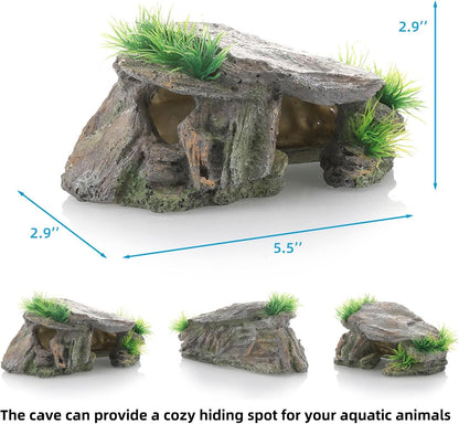 Betta Fish Hideout Cave Aquarium Rock Decor for Small Tank – 5.5 x 2.9 | Shelter for Betta Fish Guppies Shrimp / Natural Stone Look / Lightweight Resin