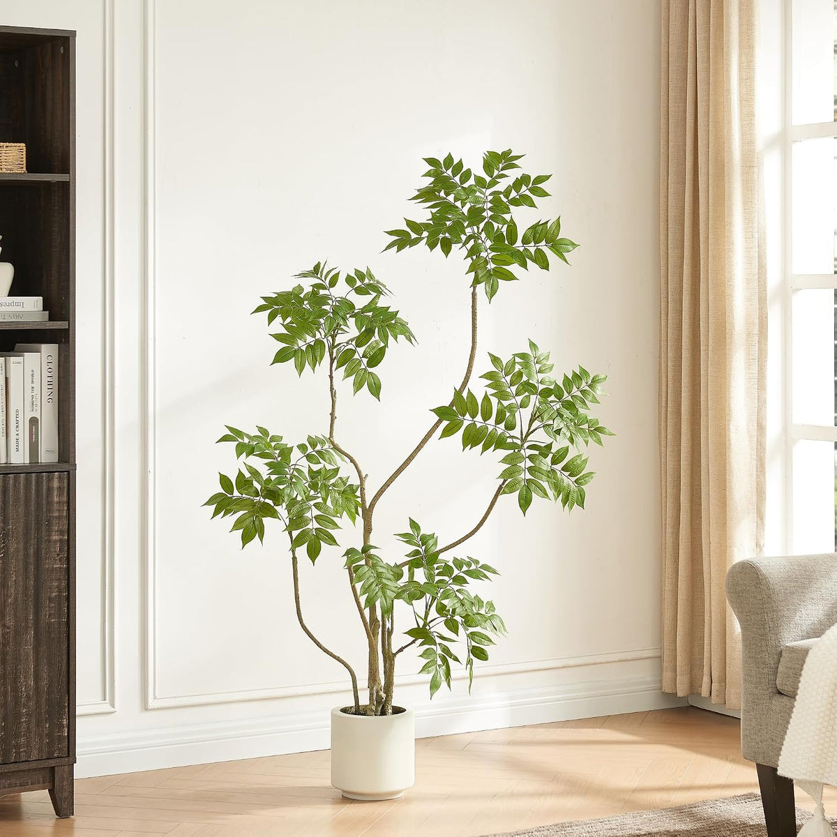4FT Artificial Sumac Tree in White Pot, Real Touch Silk Faux Plant