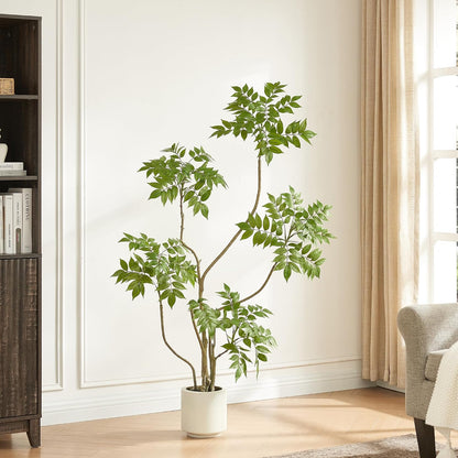4FT Artificial Sumac Tree in White Pot, Real Touch Silk Faux Plant