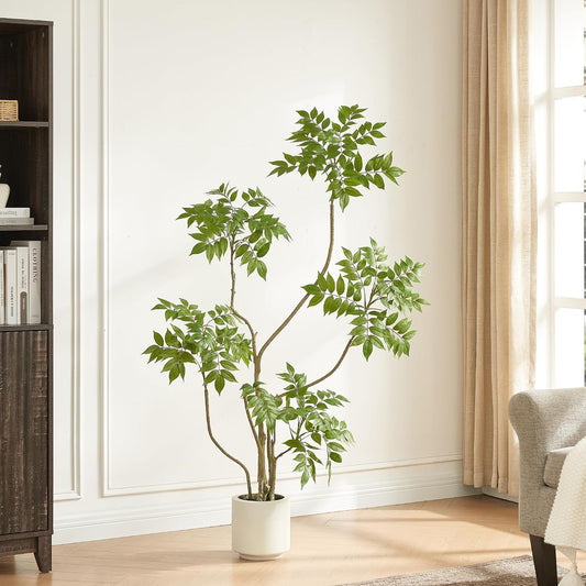 4FT Artificial Sumac Tree in White Pot, Real Touch Silk Faux Plant