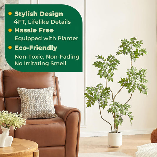 4FT Artificial Sumac Tree in White Pot, Real Touch Silk Faux Plant