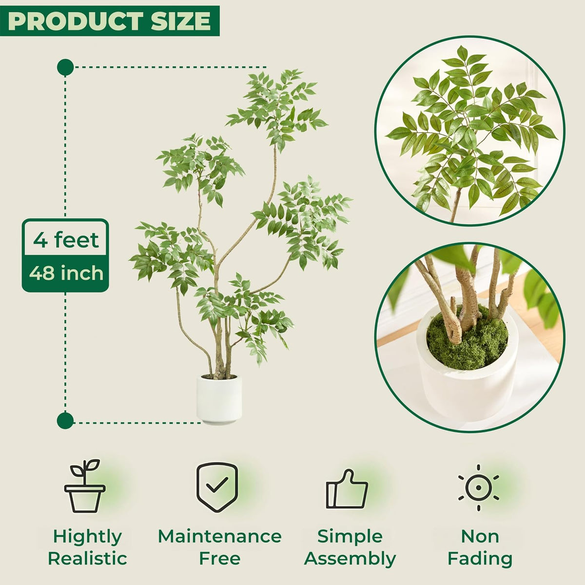 4FT Artificial Sumac Tree in White Pot, Real Touch Silk Faux Plant