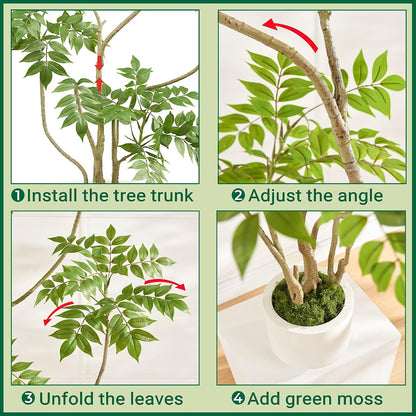 4FT Artificial Sumac Tree in White Pot, Real Touch Silk Faux Plant