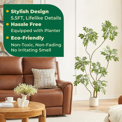 4FT Artificial Sumac Tree in White Pot, Real Touch Silk Faux Plant