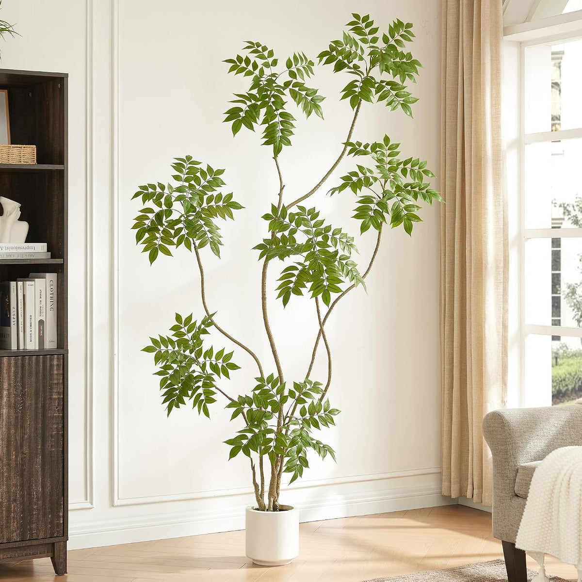 4FT Artificial Sumac Tree in White Pot, Real Touch Silk Faux Plant