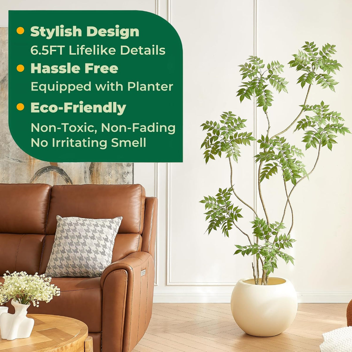 4FT Artificial Sumac Tree in White Pot, Real Touch Silk Faux Plant