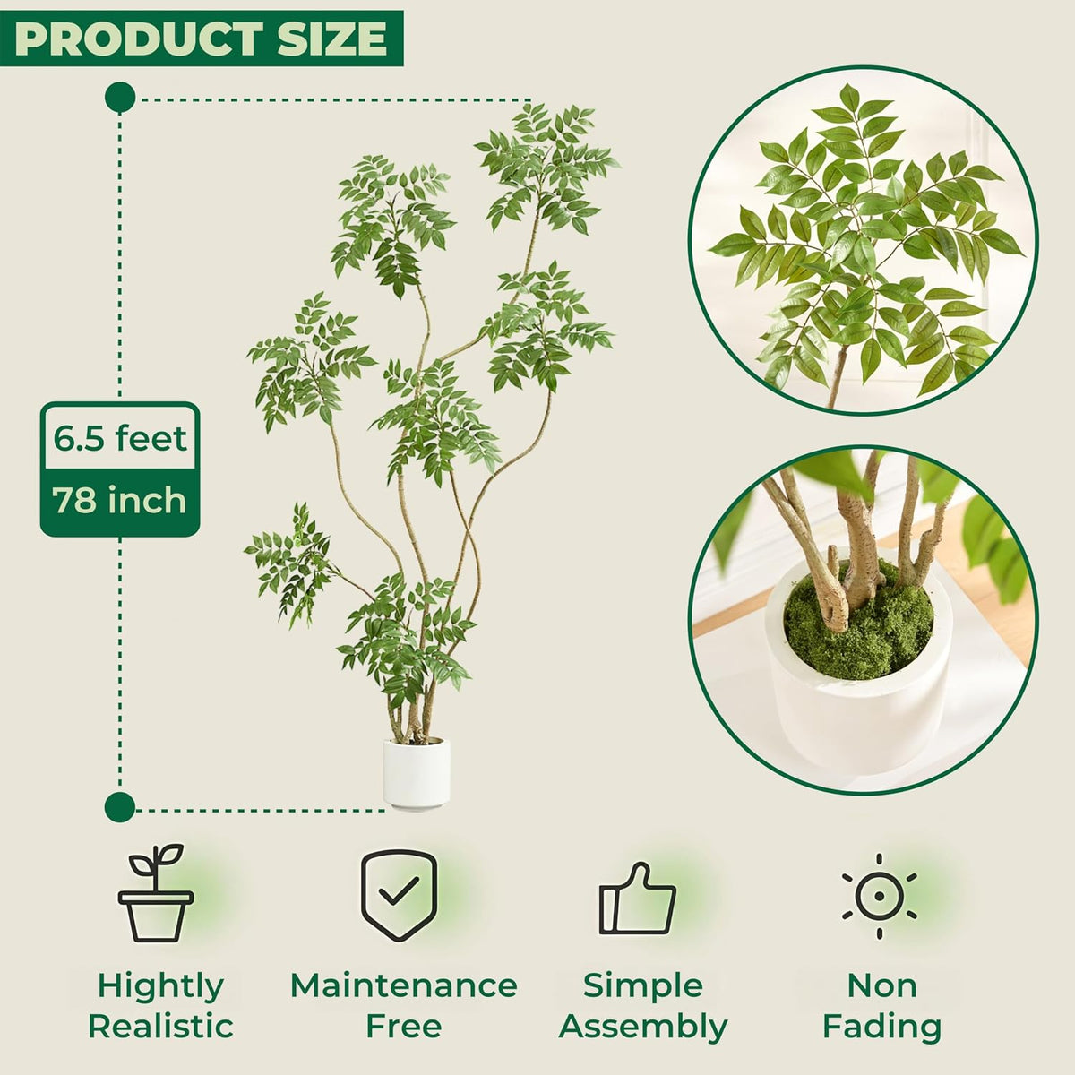 4FT Artificial Sumac Tree in White Pot, Real Touch Silk Faux Plant