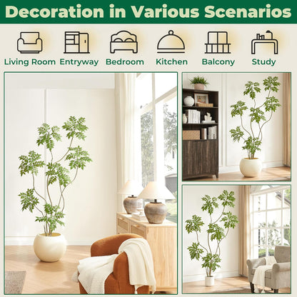 4FT Artificial Sumac Tree in White Pot, Real Touch Silk Faux Plant