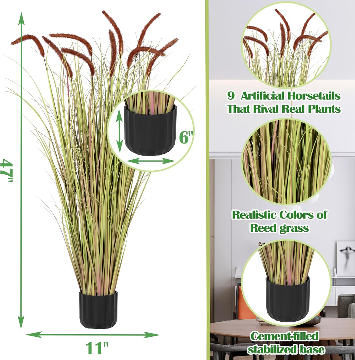 4 FT 2-Pack Artificial Horsetail Reed Grass Pampas Grass Decor