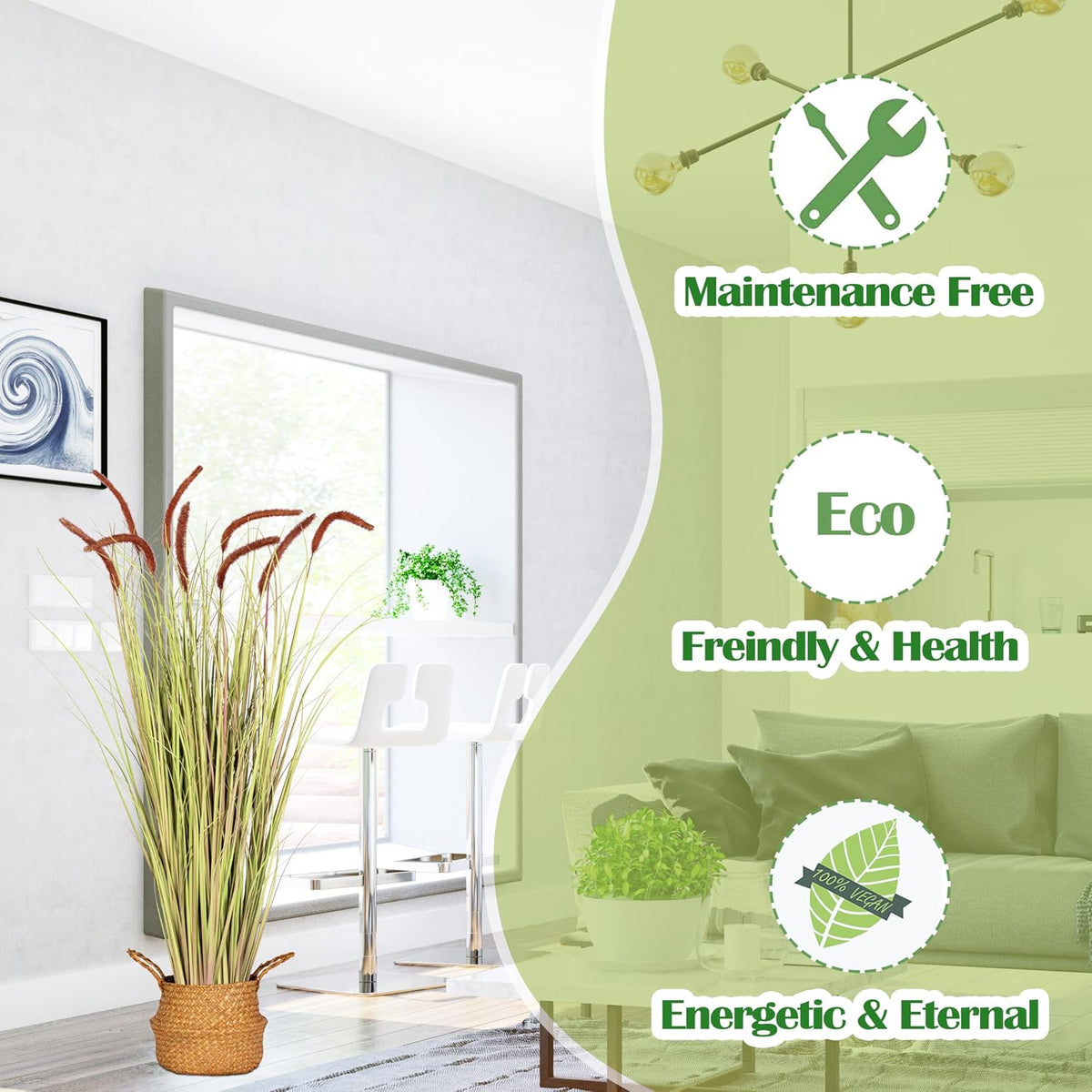 4 FT 2-Pack Artificial Horsetail Reed Grass Pampas Grass Decor