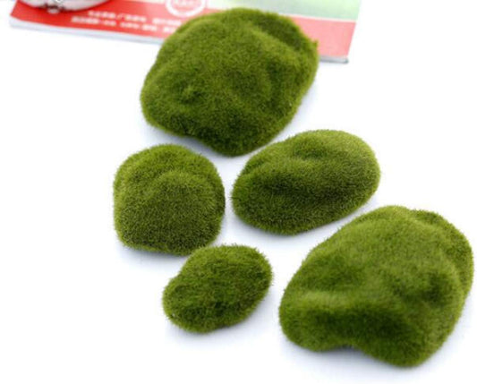6 Pieces Assorted Sized Artificial Green Moss Green Rock Moss Ball Decorative Faux Stones for Fairy Gardens Terrariums Micro Landscape Decor and DIY Crafting