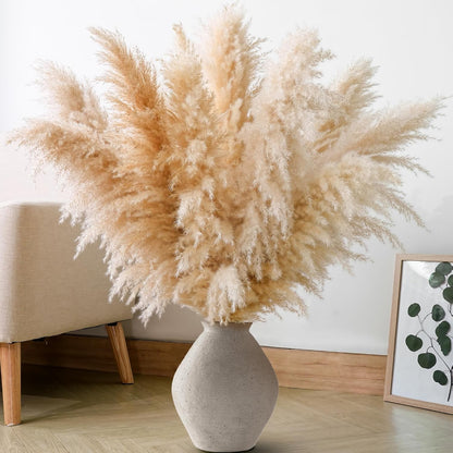 Dried Pampas Grass Decor, 100 Stems Pampas Grass Contains Bunny Tails Dried Flowers, Reed Grass Bouquet for Wedding Boho Flowers Home Table Decor, Rustic Farmhouse Party (17", White and Brown)