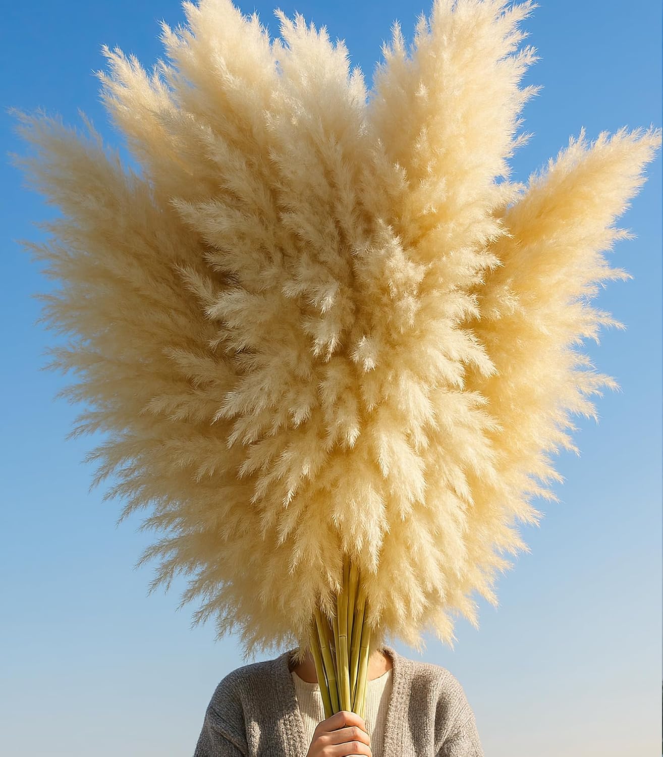 Dried Pampas Grass Decor, 100 Stems Pampas Grass Contains Bunny Tails Dried Flowers, Reed Grass Bouquet for Wedding Boho Flowers Home Table Decor, Rustic Farmhouse Party (17", White and Brown)