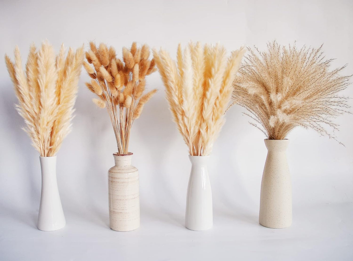Dried Pampas Grass Decor, 100 Stems Pampas Grass Contains Bunny Tails Dried Flowers, Reed Grass Bouquet for Wedding Boho Flowers Home Table Decor, Rustic Farmhouse Party (17", White and Brown)