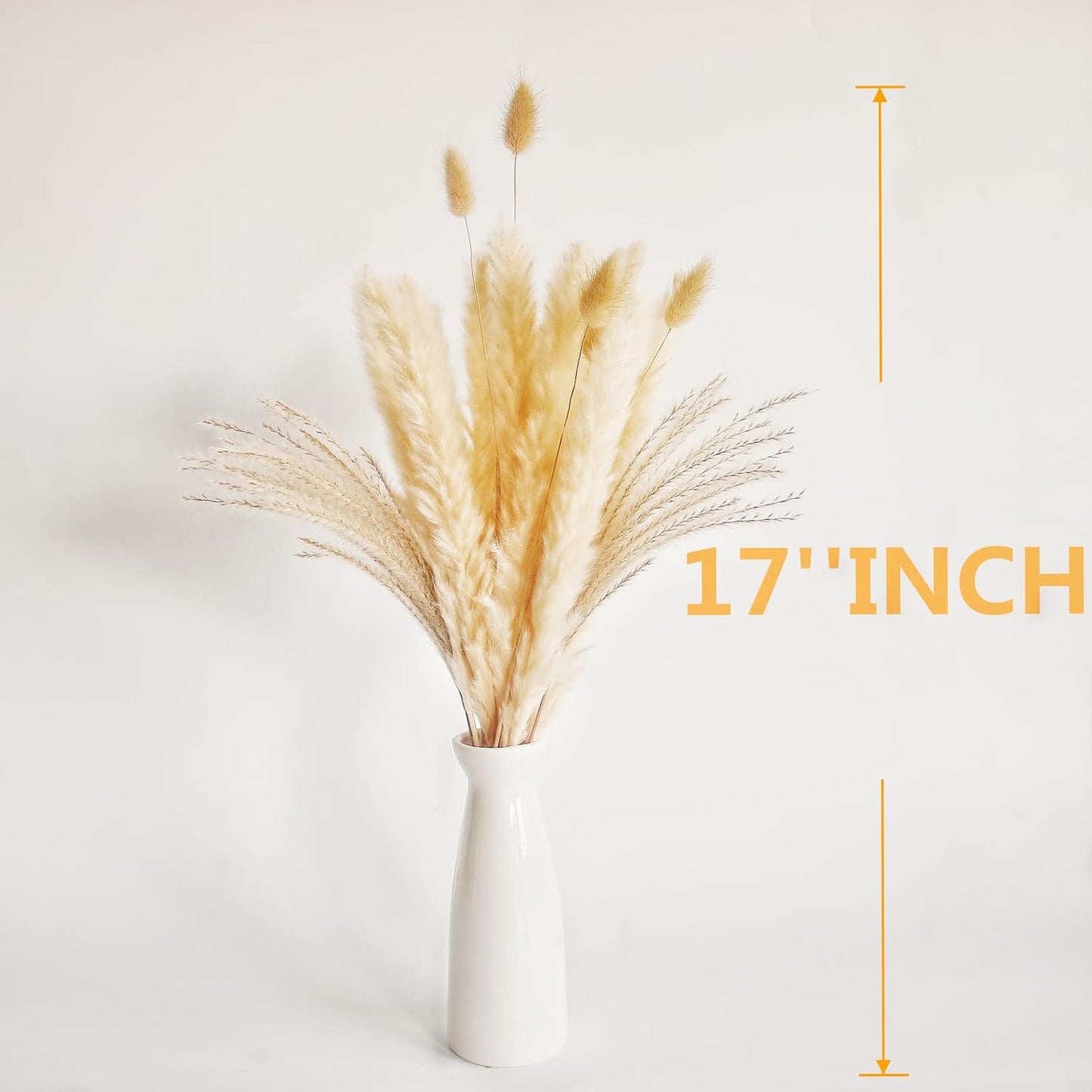 Dried Pampas Grass Decor, 100 Stems Pampas Grass Contains Bunny Tails Dried Flowers, Reed Grass Bouquet for Wedding Boho Flowers Home Table Decor, Rustic Farmhouse Party (17", White and Brown)