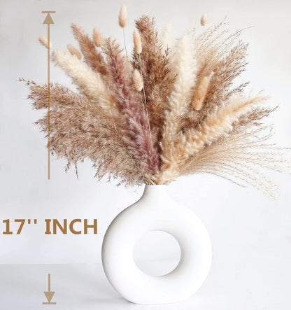 Dried Pampas Grass Decor, 100 Stems Pampas Grass Contains Bunny Tails Dried Flowers, Reed Grass Bouquet for Wedding Boho Flowers Home Table Decor, Rustic Farmhouse Party (17", White and Brown)