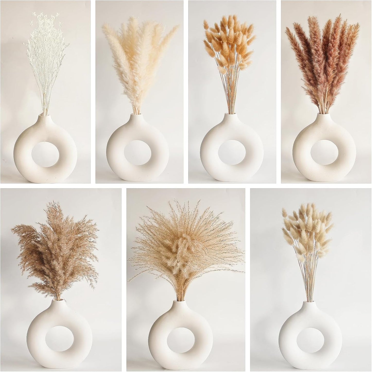 Dried Pampas Grass Decor, 100 Stems Pampas Grass Contains Bunny Tails Dried Flowers, Reed Grass Bouquet for Wedding Boho Flowers Home Table Decor, Rustic Farmhouse Party (17", White and Brown)