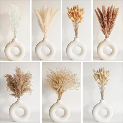 Dried Pampas Grass Decor, 100 Stems Pampas Grass Contains Bunny Tails Dried Flowers, Reed Grass Bouquet for Wedding Boho Flowers Home Table Decor, Rustic Farmhouse Party (17", White and Brown)