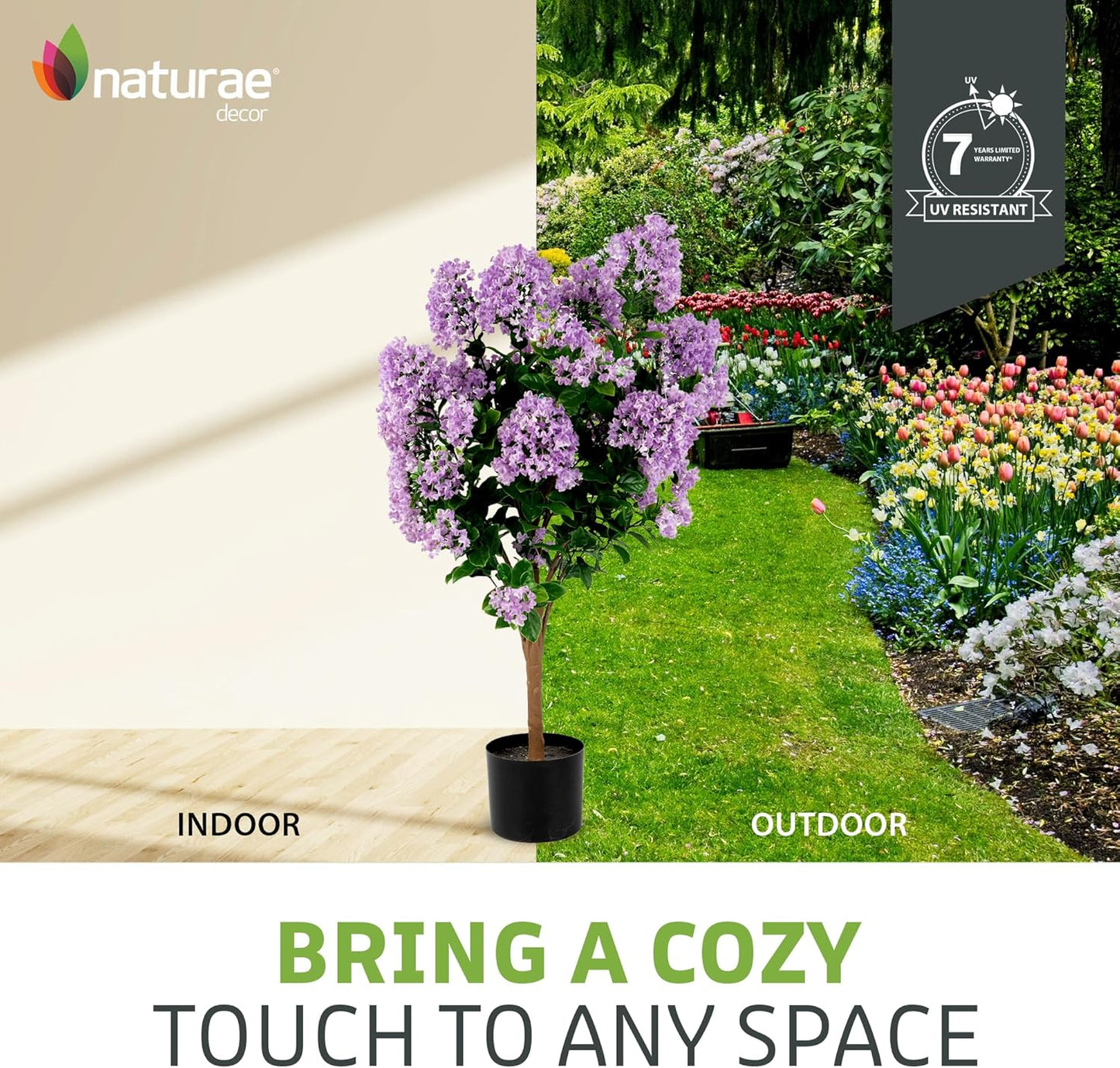 Purple Crape Myrtle Tree | 36 in High, Black Pot, Lifelike Artificial, Indoor and Outdoor, Flower Tree, UV Resistant